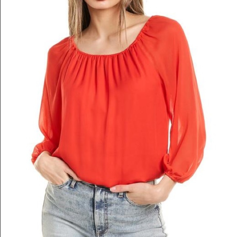 Alice + Olivia Alta Square Neck Silk-blend Peasant Top  size M NWT